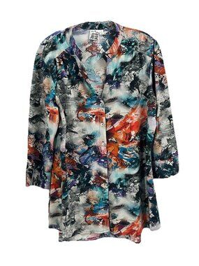 Paisley & Sage Abstract Art Print Button Front Tunic Top Colorful Sz L Lagonlook